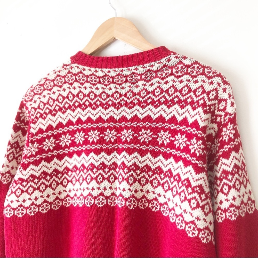 Jones New York Fair Isle Full Zip Knit Sweater Red Ivory Size Medium - Picture 9 of 14